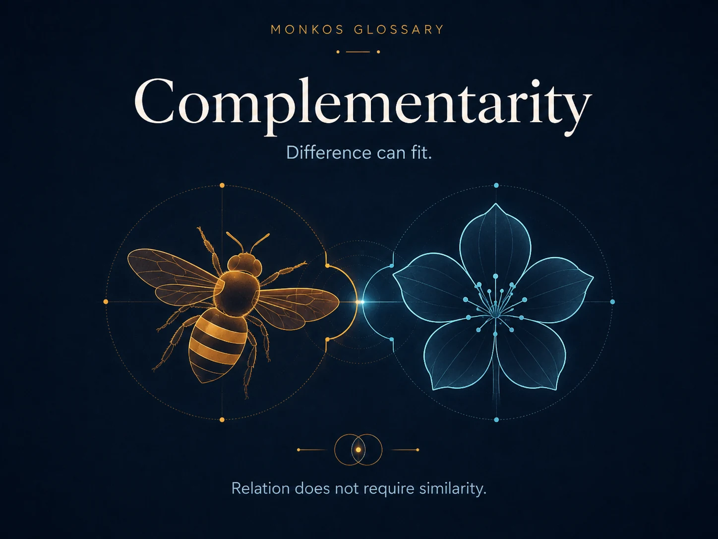 Complementarity diagram showing a bee and flower related by fit rather than similarity